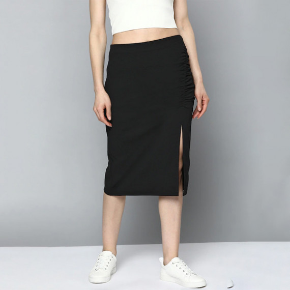https://www.wavique.com/products/women-black-pure-cotton-solid-ruched-straight-skirt