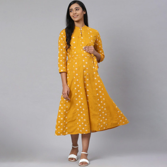 https://www.wavique.com/products/women-mustard-yellow-off-white-printed-pure-cotton-maternity-a-line-dress