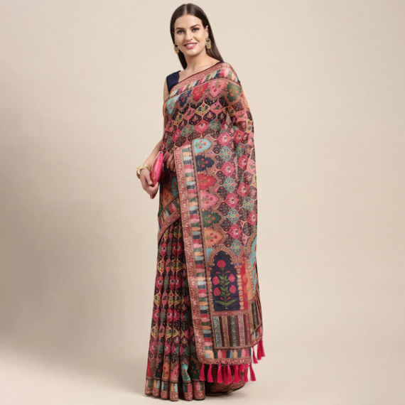 https://www.wavique.com/products/peach-coloured-multicoloured-kalamkari-sequinned-linen-blend-block-print-saree